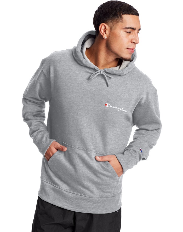 Champion Hoodie Heren - Grijs - Powerblend Fleece Script Logo ( 965032-AKL )